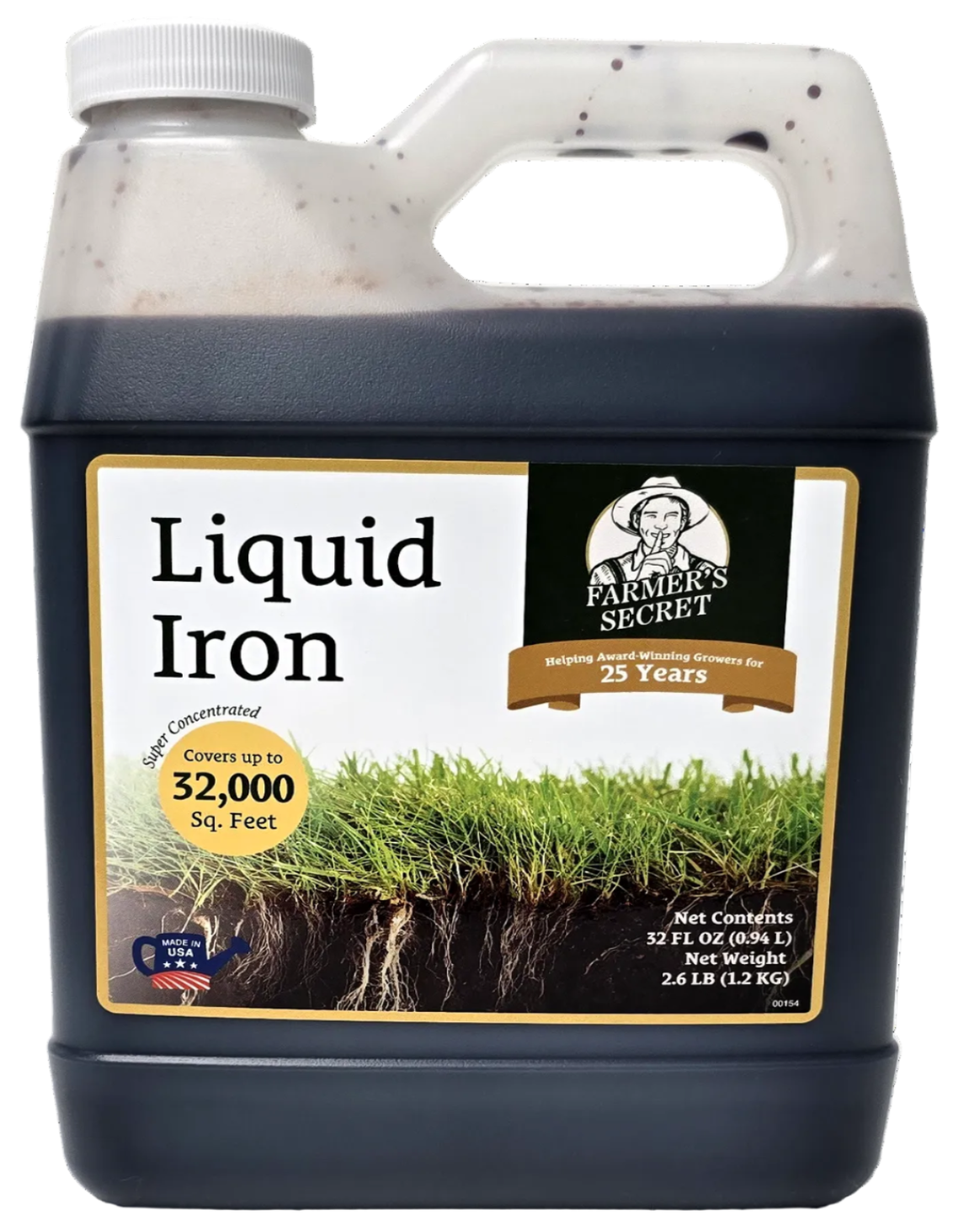 Farmers Secret Liquid Iron bottle with label on a white background